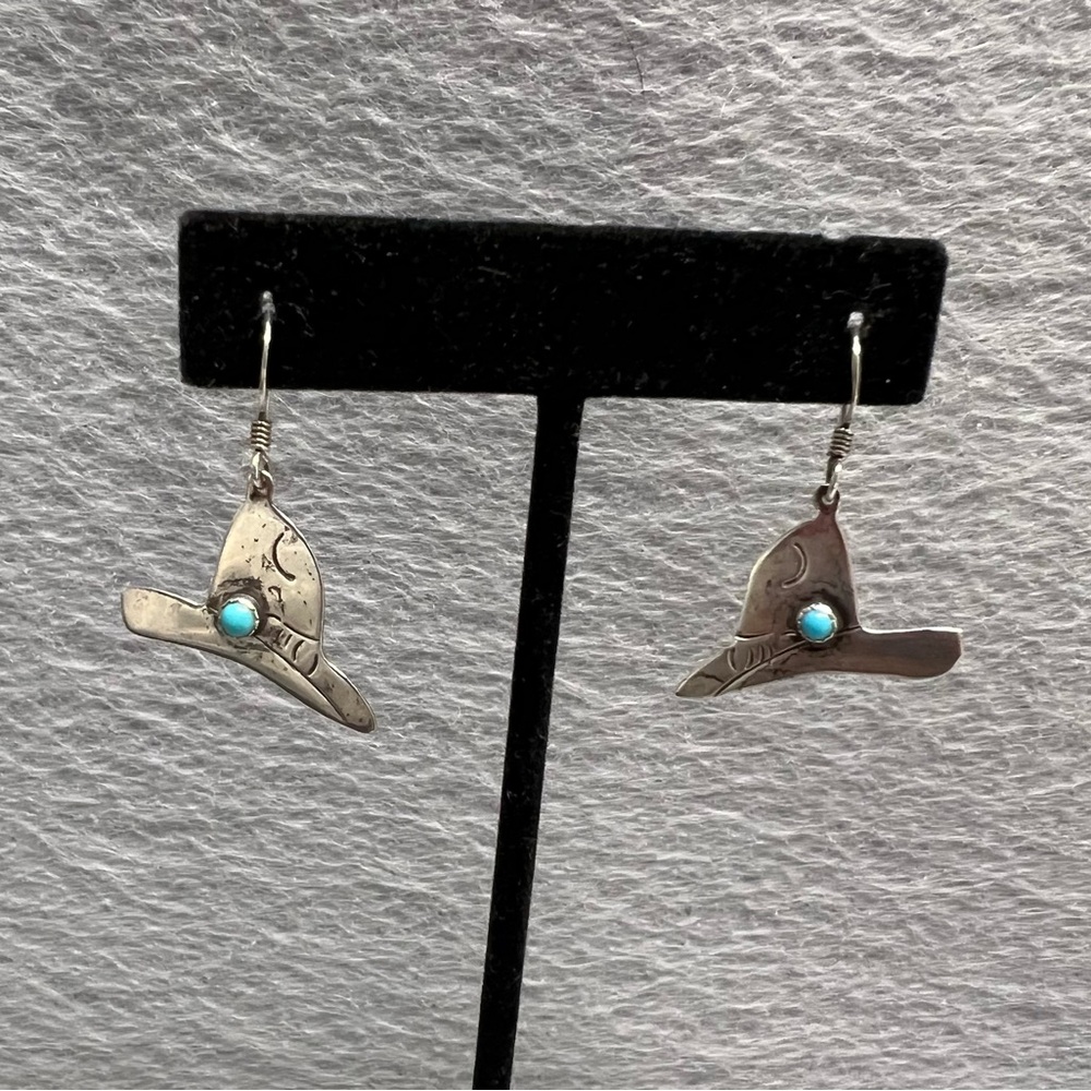 Cowboy Hat Sterling Silver 925 Turquoise Earrings Rodeo Western Cowgirl